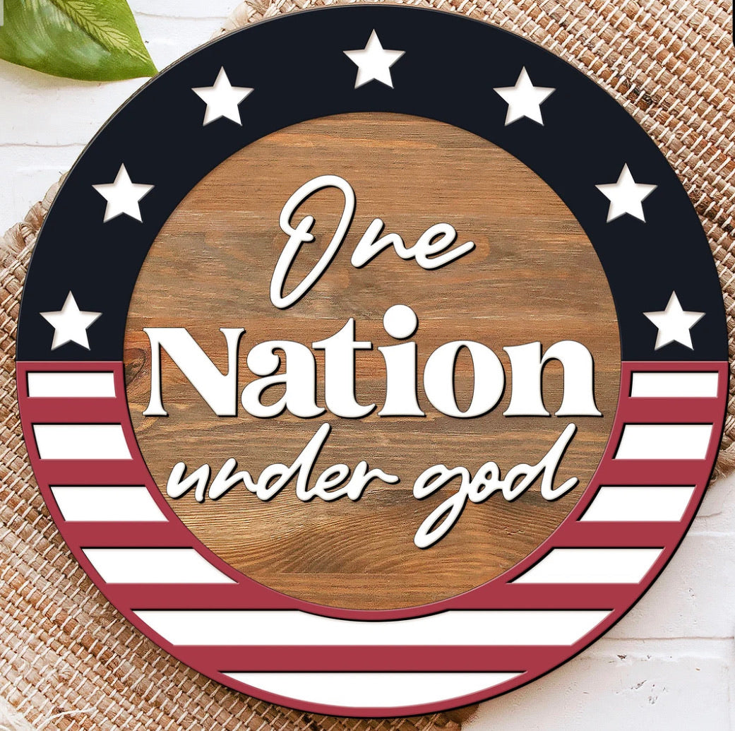 One Nation Under God Round Wood Sign