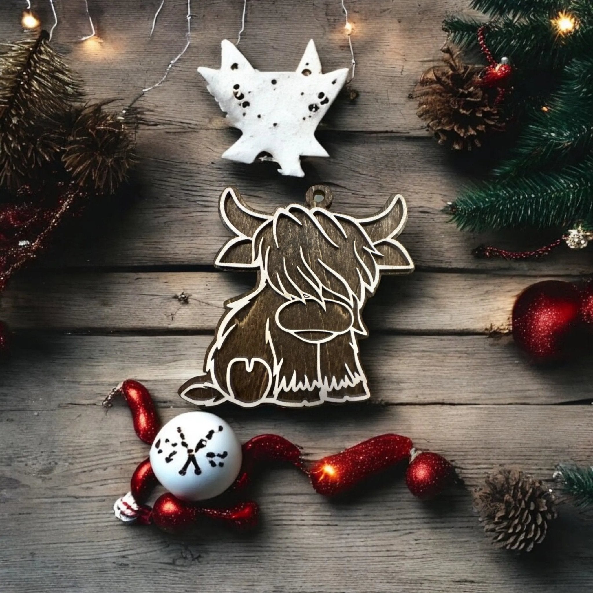 Highland Cow Christmas Ornament - Rustic Halo