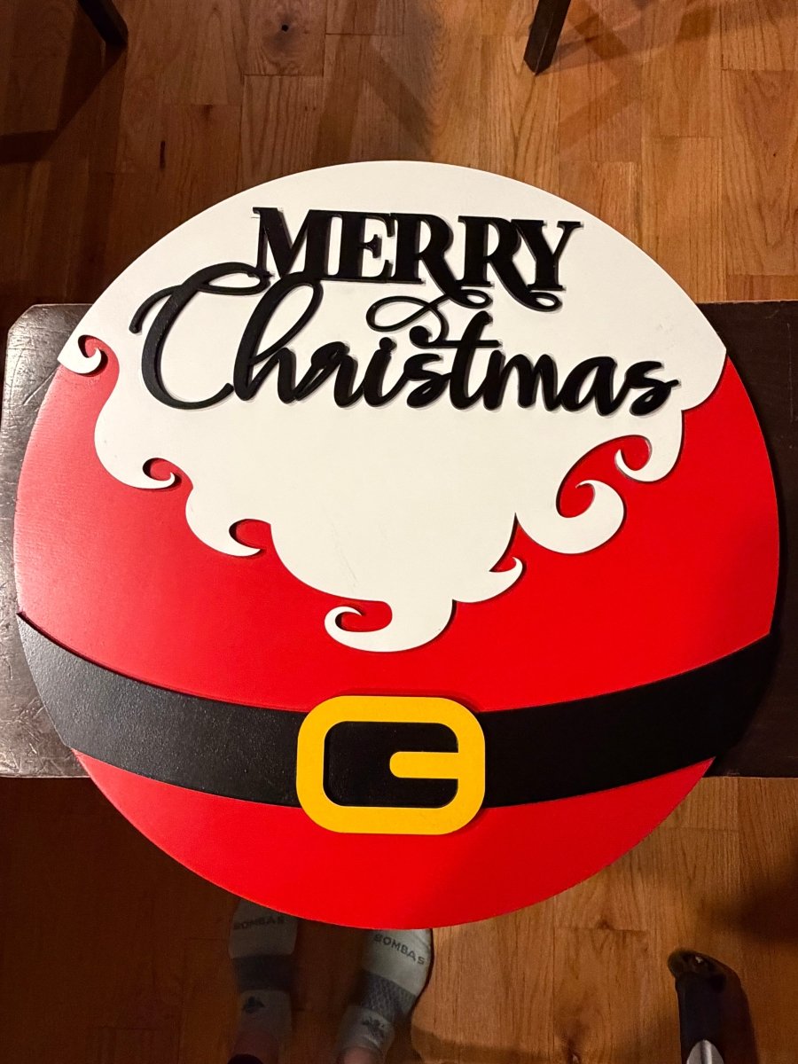 Santa Belly Merry Christmas Novelty Sign - Rustic Halo