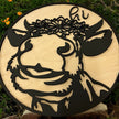Cow with Flowers Round Wood Sign 14in - Rustic Halo