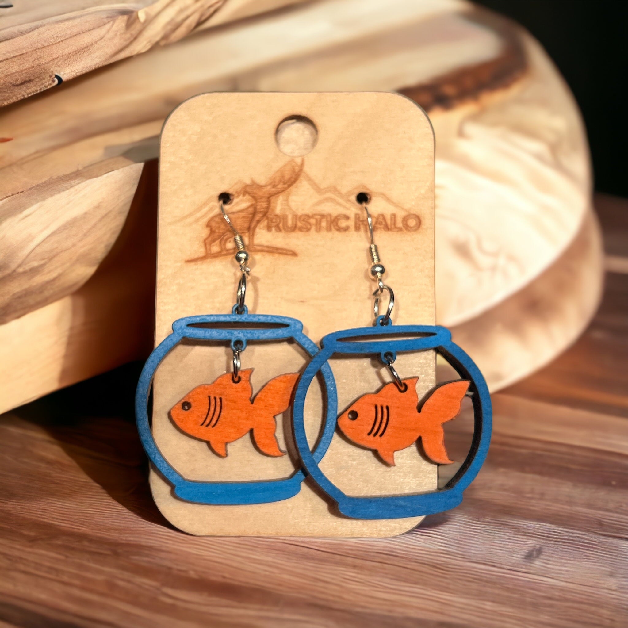 Fish Tank Wood Earrings