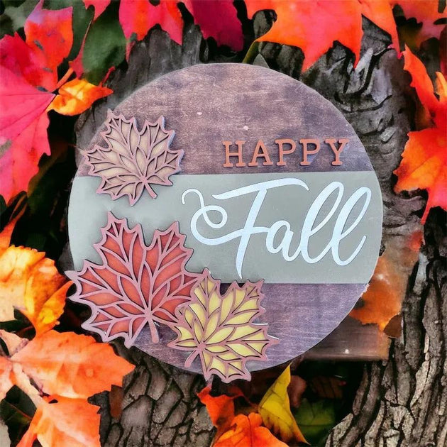 Happy Fall with Leaves Door Hanger