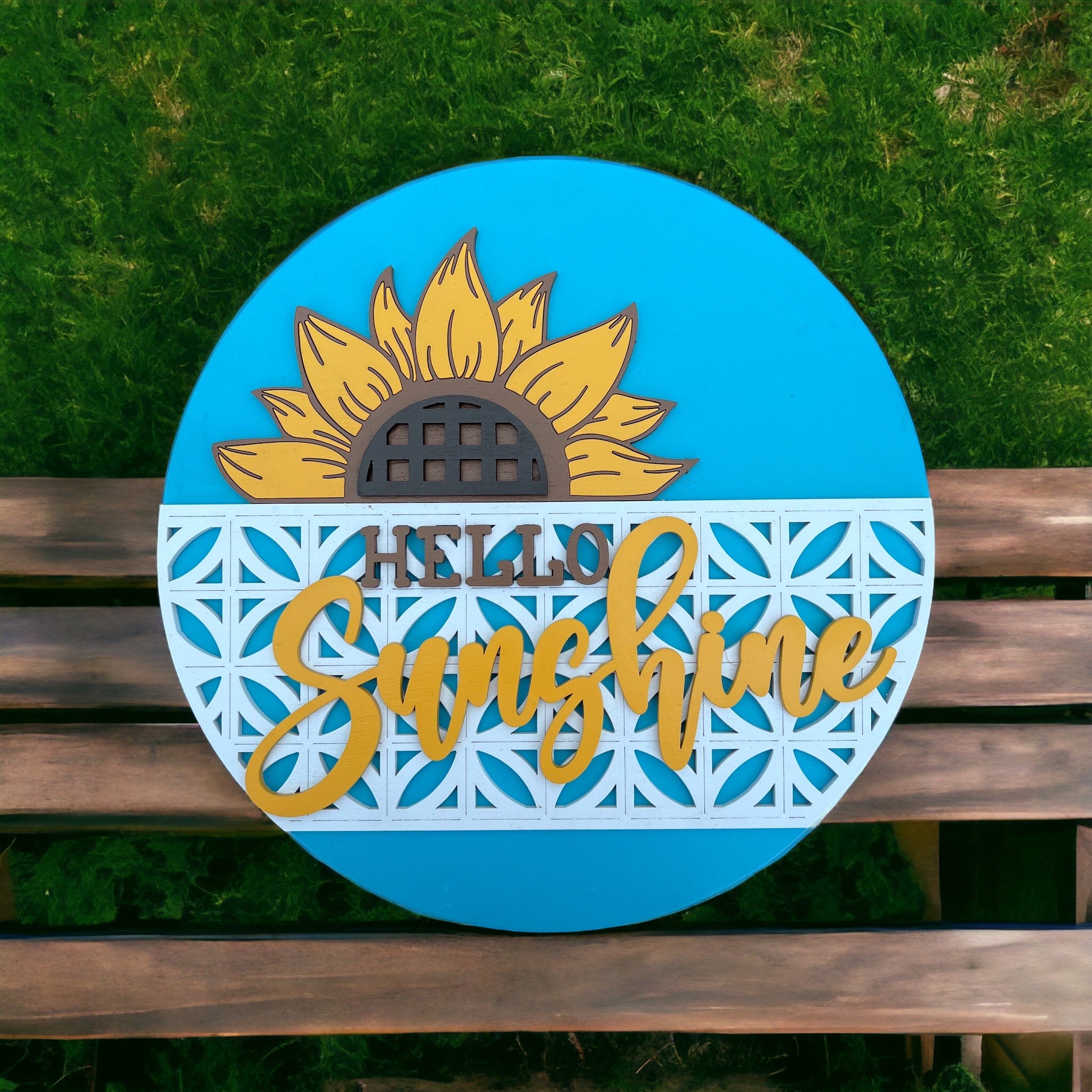 Hello Sunshine Round Wood Sign 14in