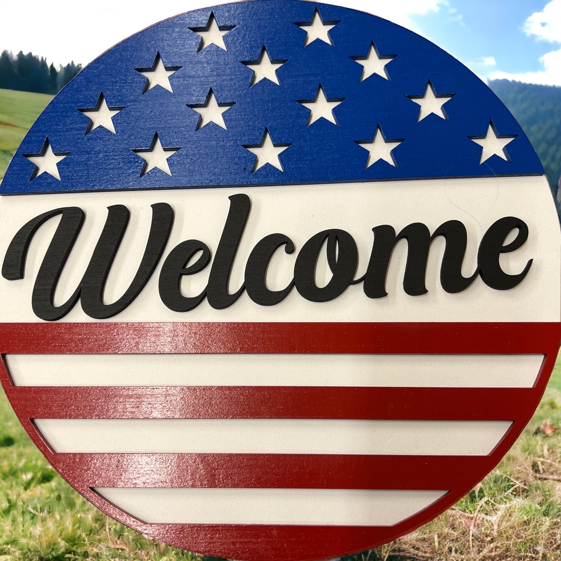 Patriot Welcome Round Door Sign