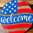 American Flag Round Wood Sign 14in - Rustic Halo