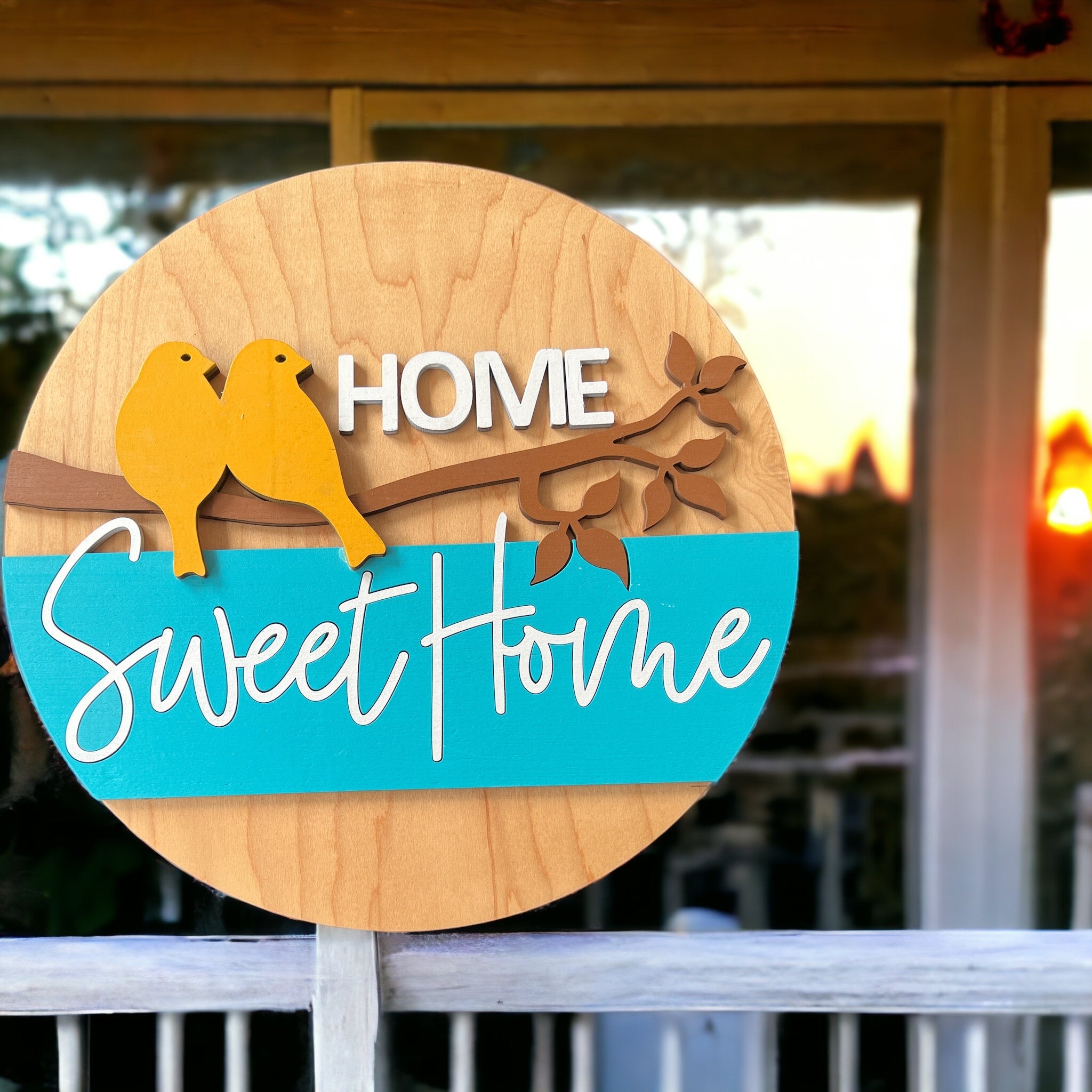 Home Sweet Home Birds Round Wood Sign 14in