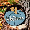 Blue Pumpkin Welcome Sign - Rustic Halo