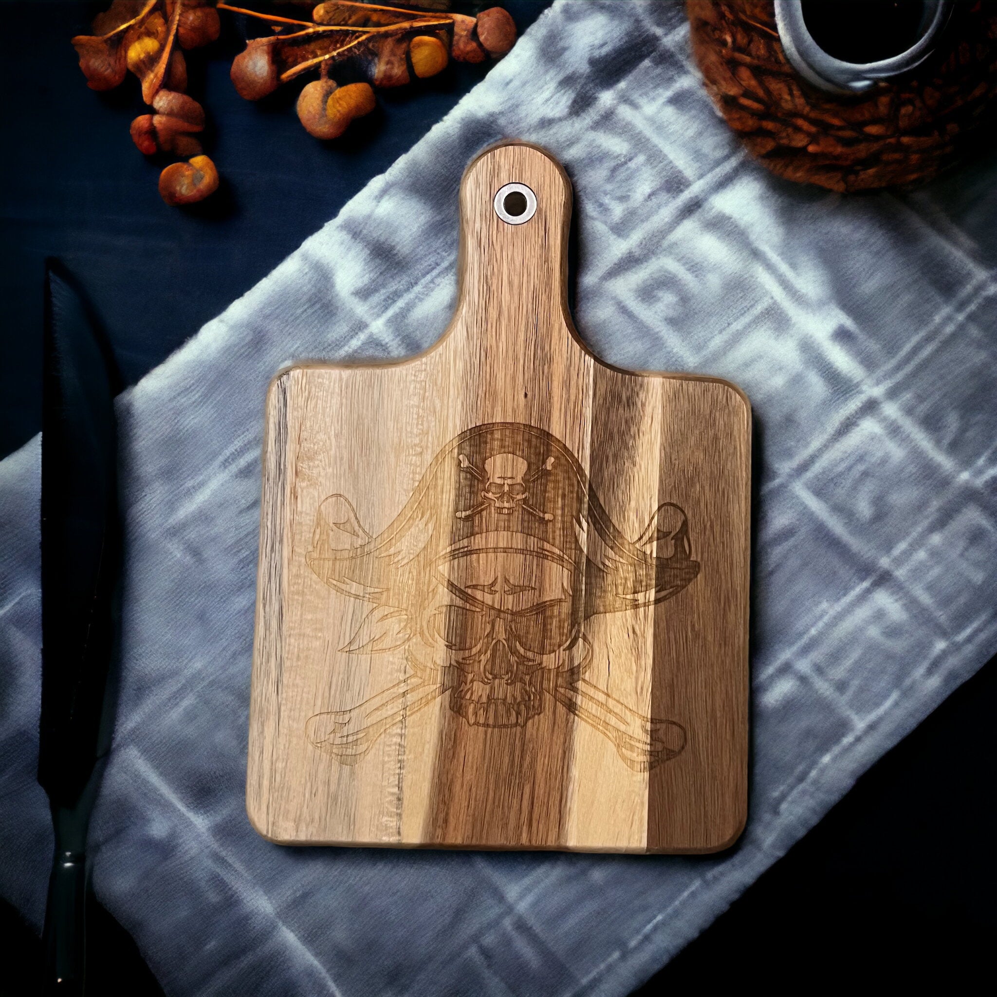 Skull and Cross Bones Engraved Bread Board