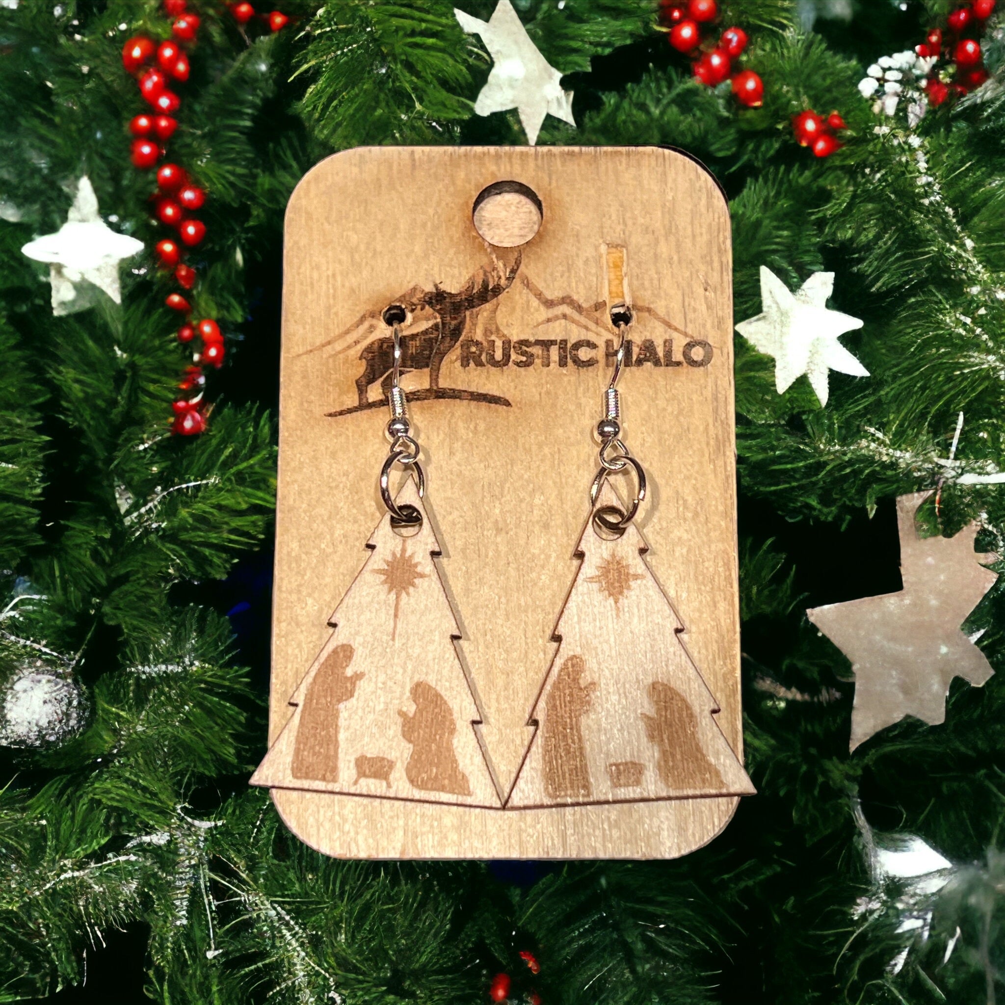 Christmas Tree Nativity Earrings