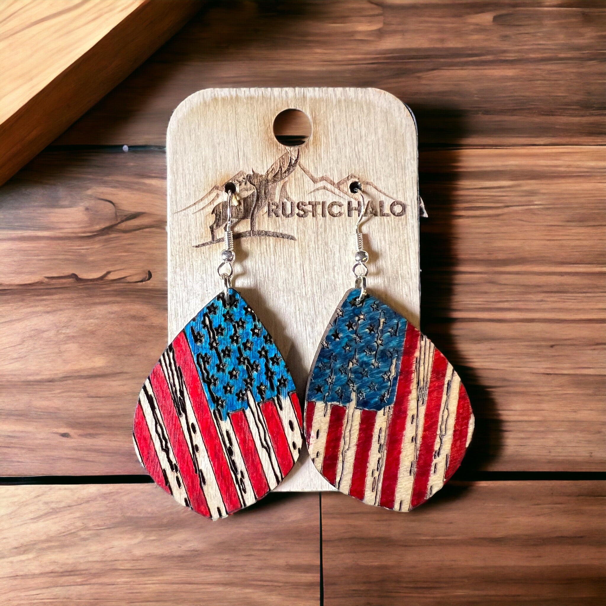 Rustic American Flag Earrings