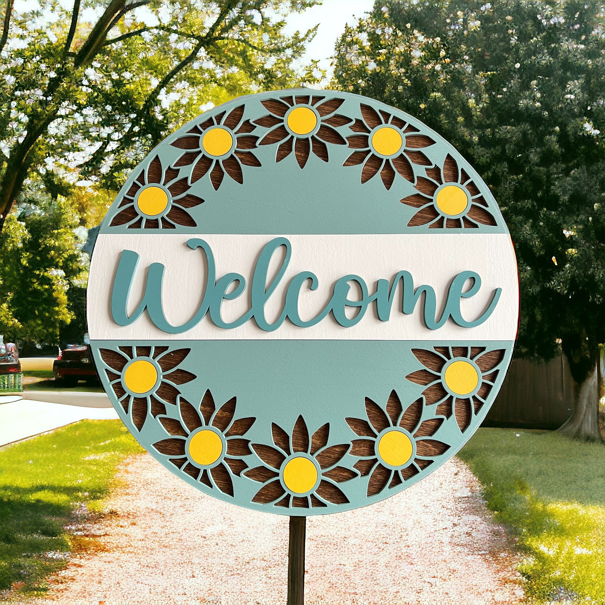 Mini Sunflowers Welcome Round Sign