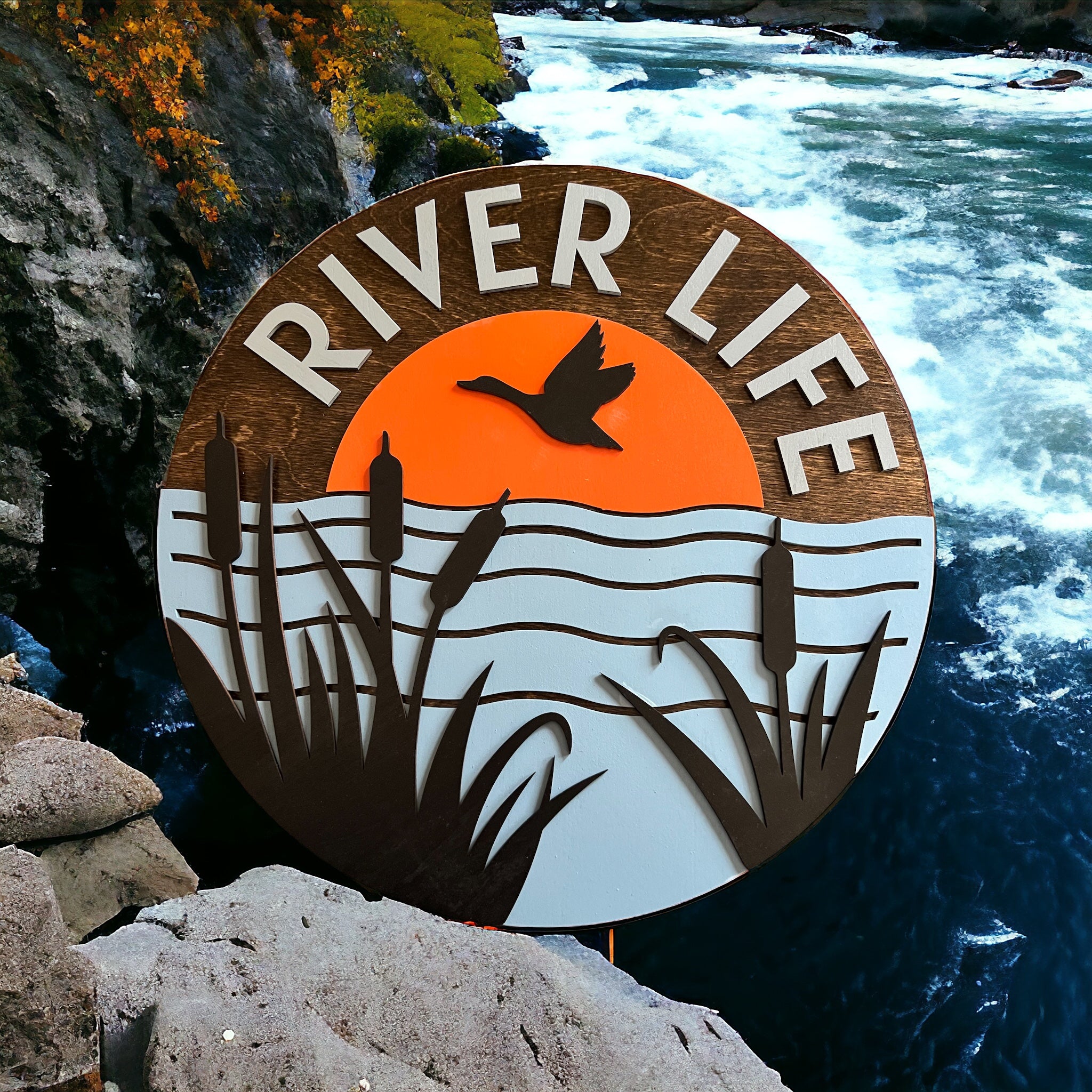 River Life Round Wood Sign