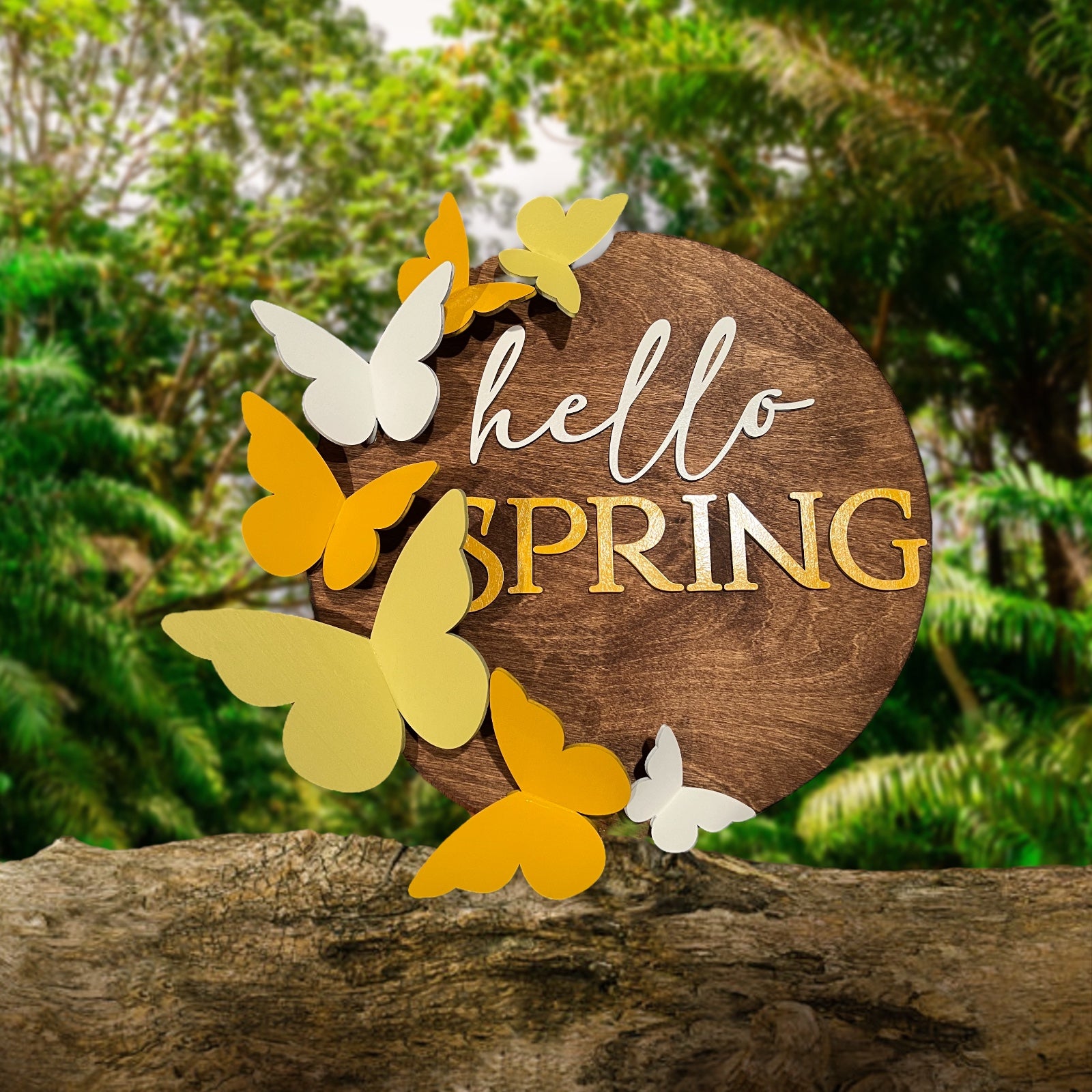 Hello Spring 3D Butterfly Welcome Sign