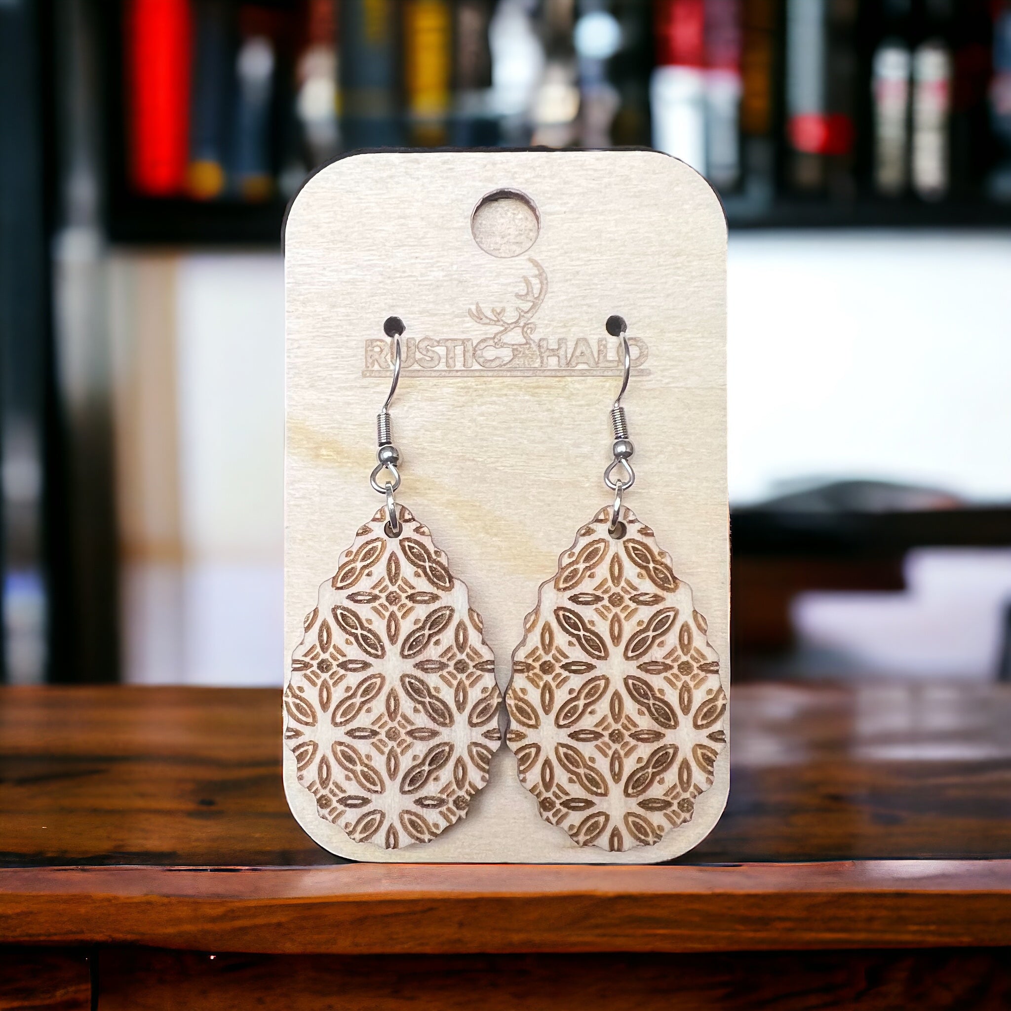 Diamond Engraved Scalloped Dangle Earrings