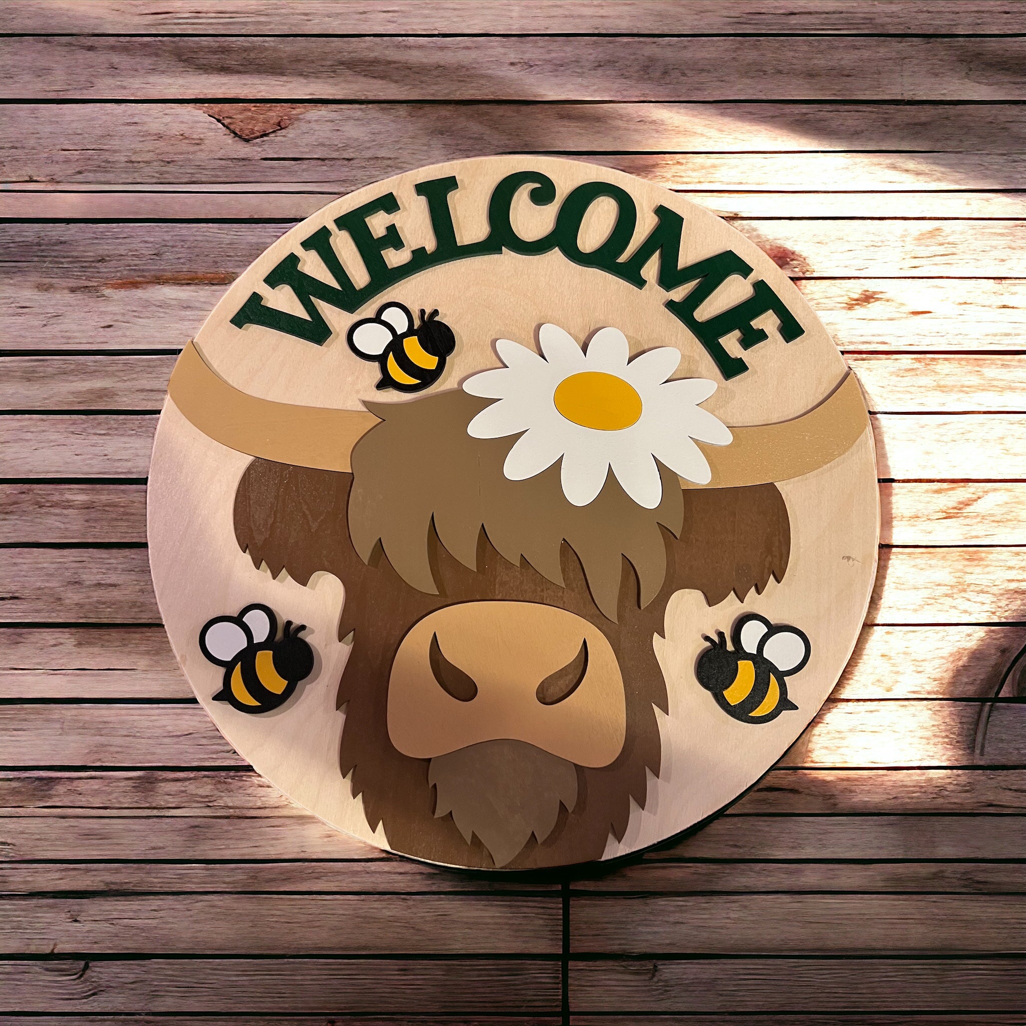 Highland Cow Bee Welcome Sign