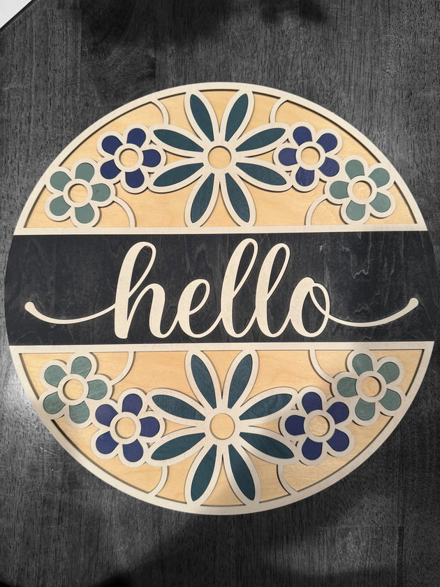 Hello Blue Flower Door Hanger
