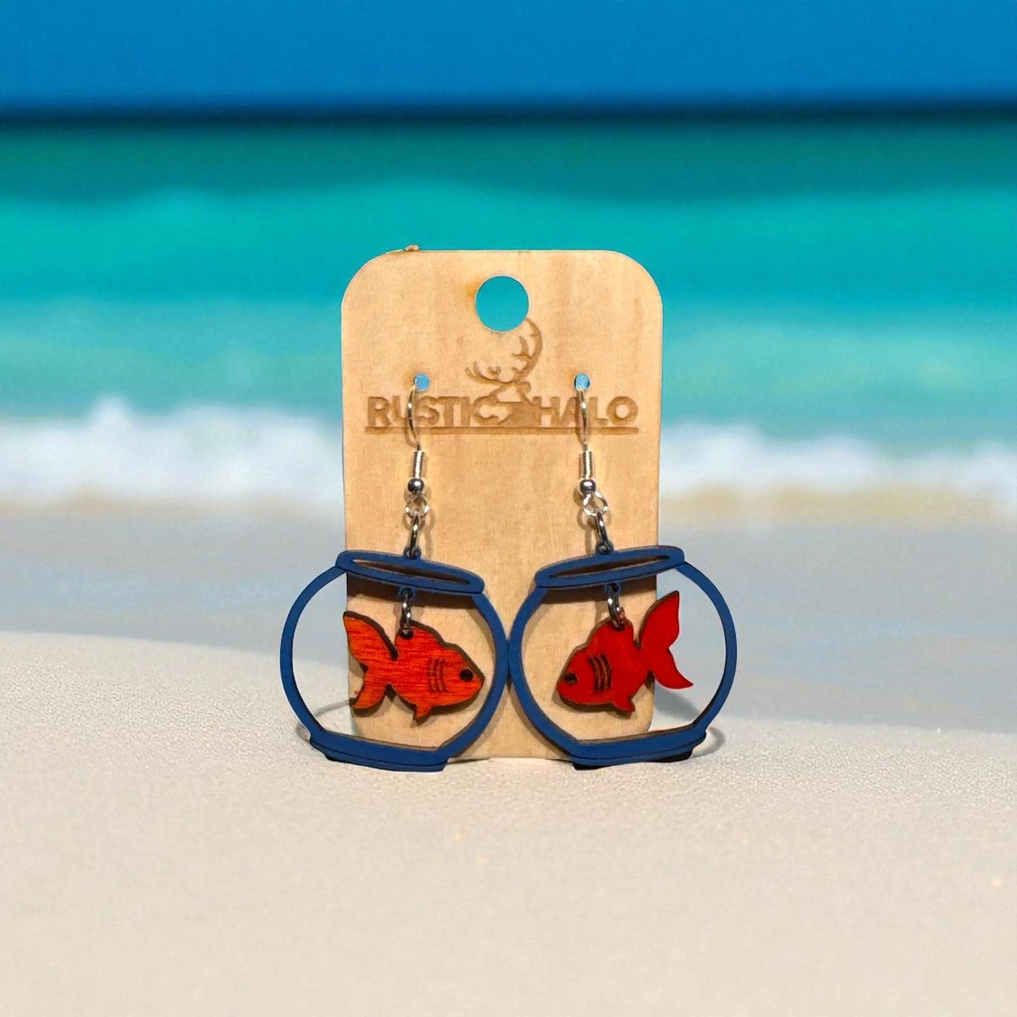 Fish Tank Wood Earrings - Rustic Halo