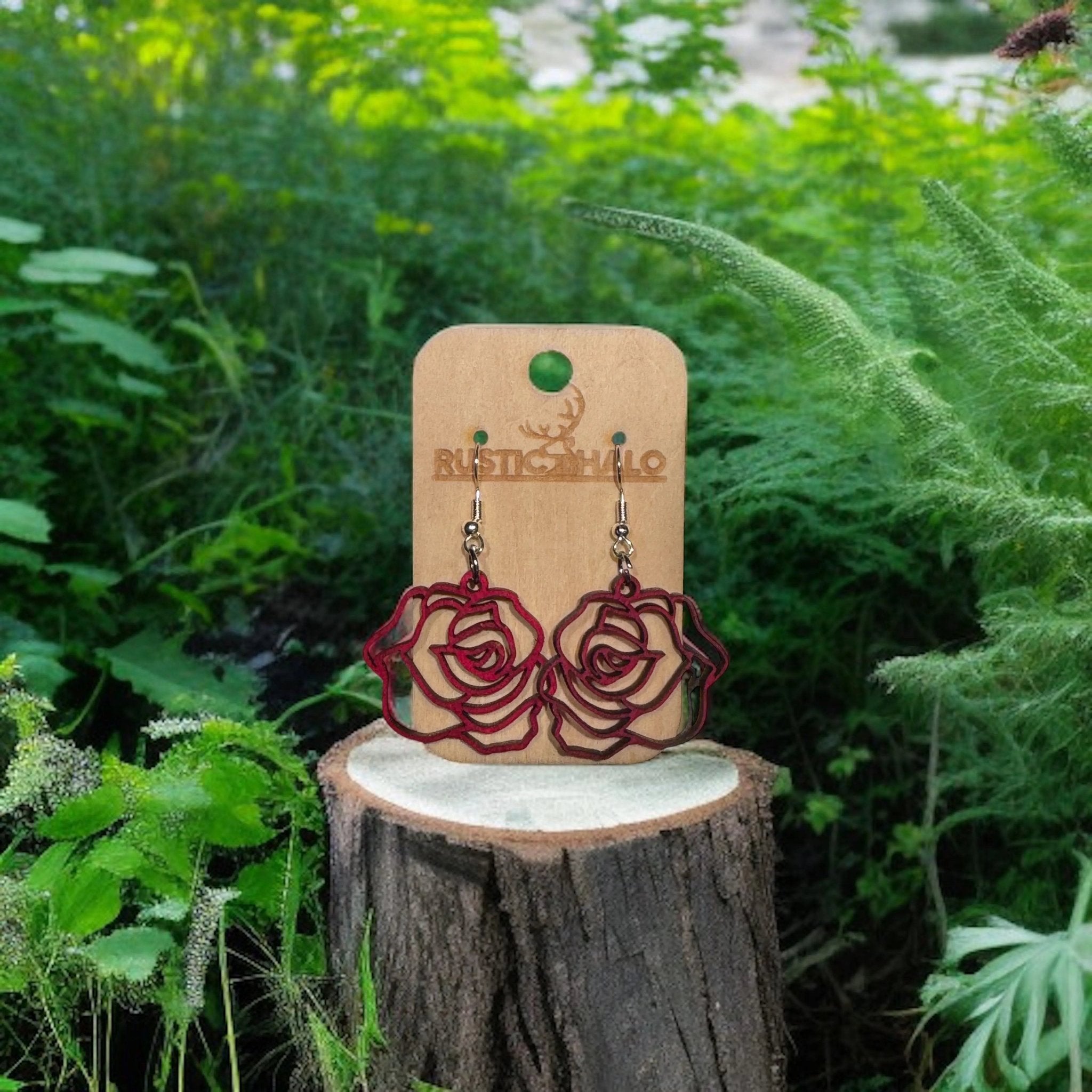 Rose Silhouette Dangle Earrings - Rustic Halo