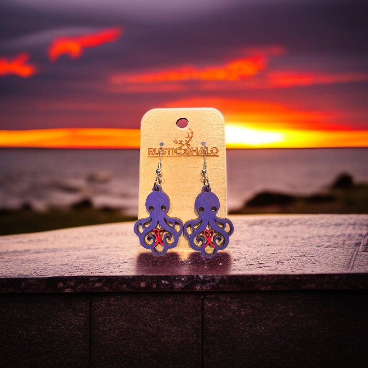 Octopus Dangle Earrings Rustic Halo