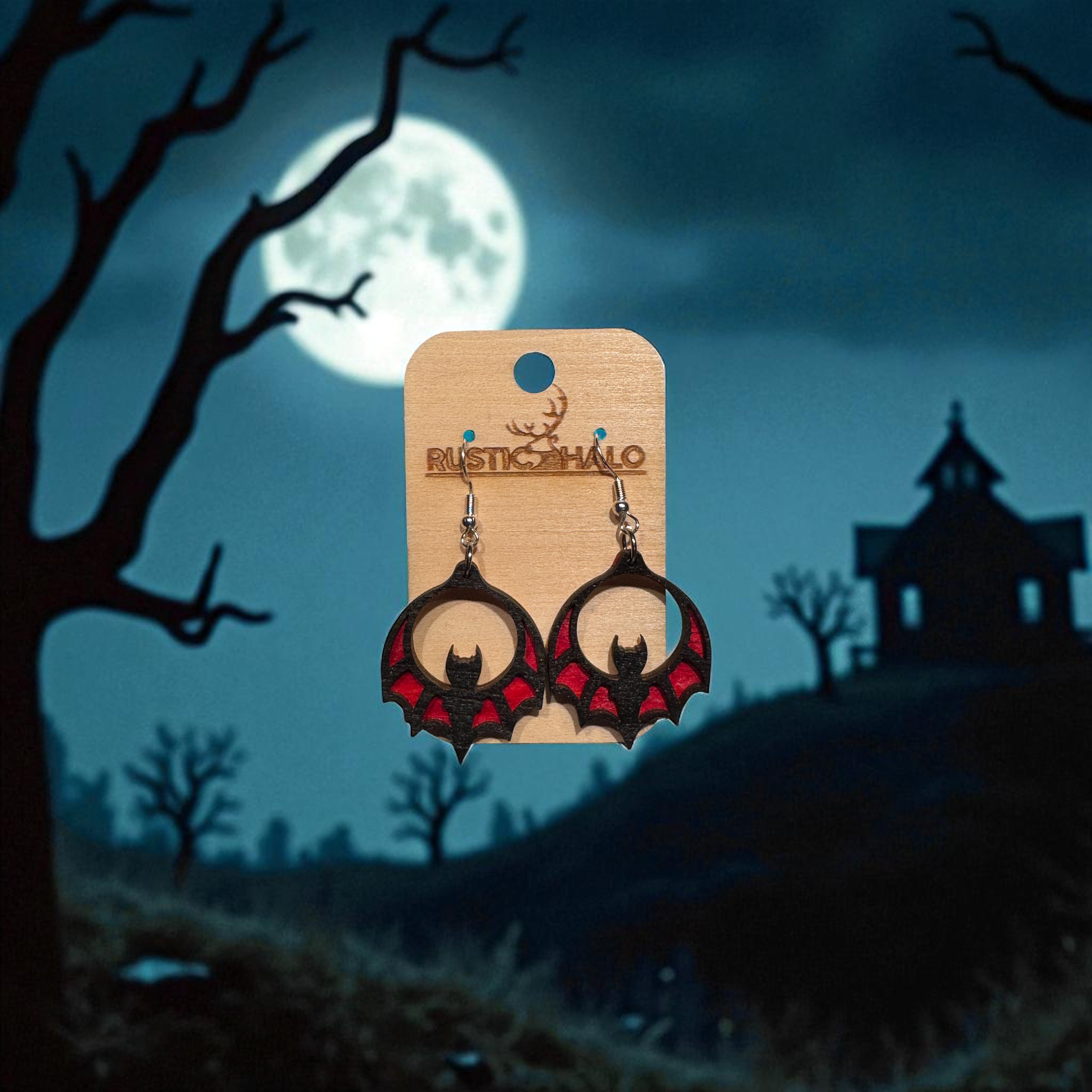 Halloween Bat Vampire Dangle Earrings