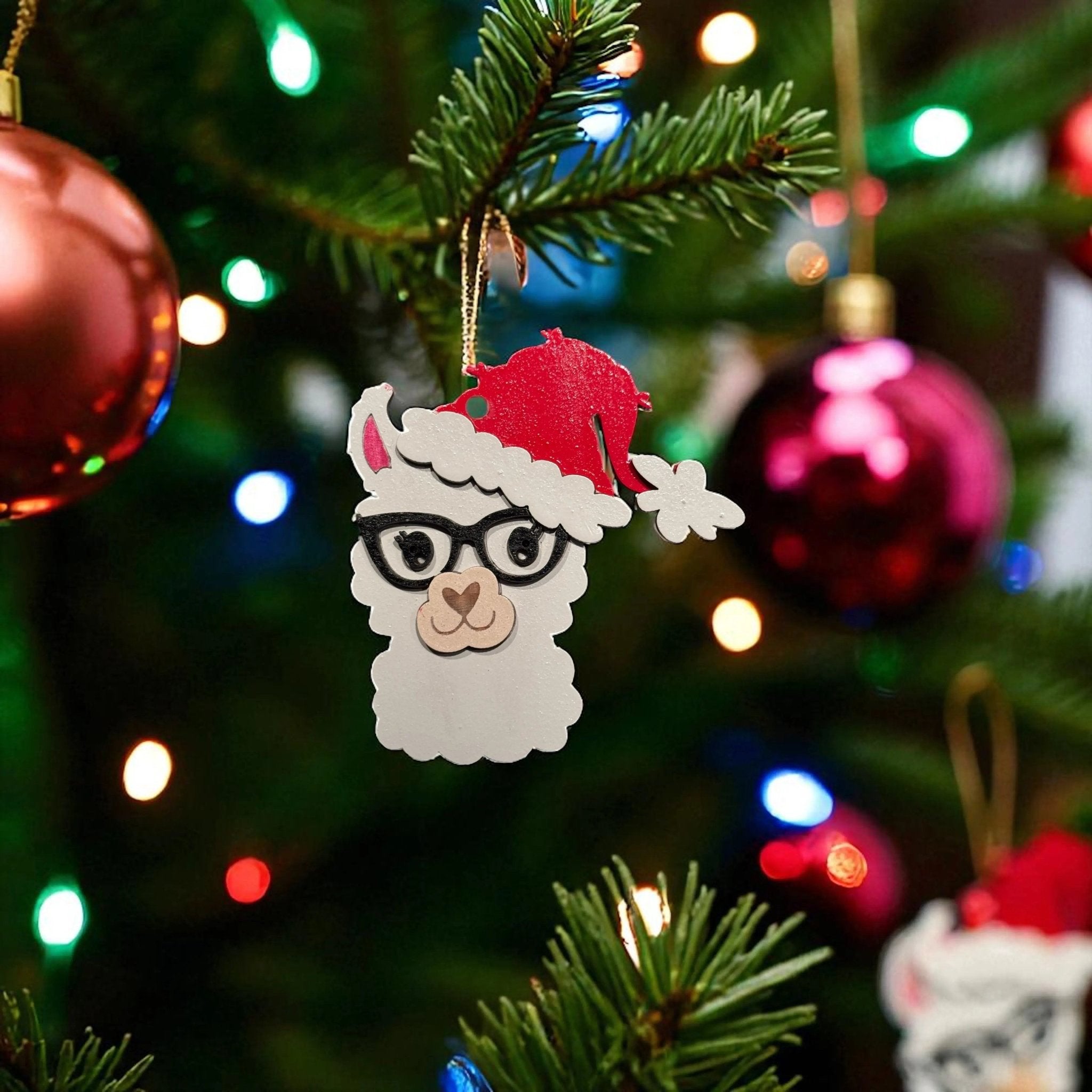 Llama Christmas Tree Ornament Rustic Halo