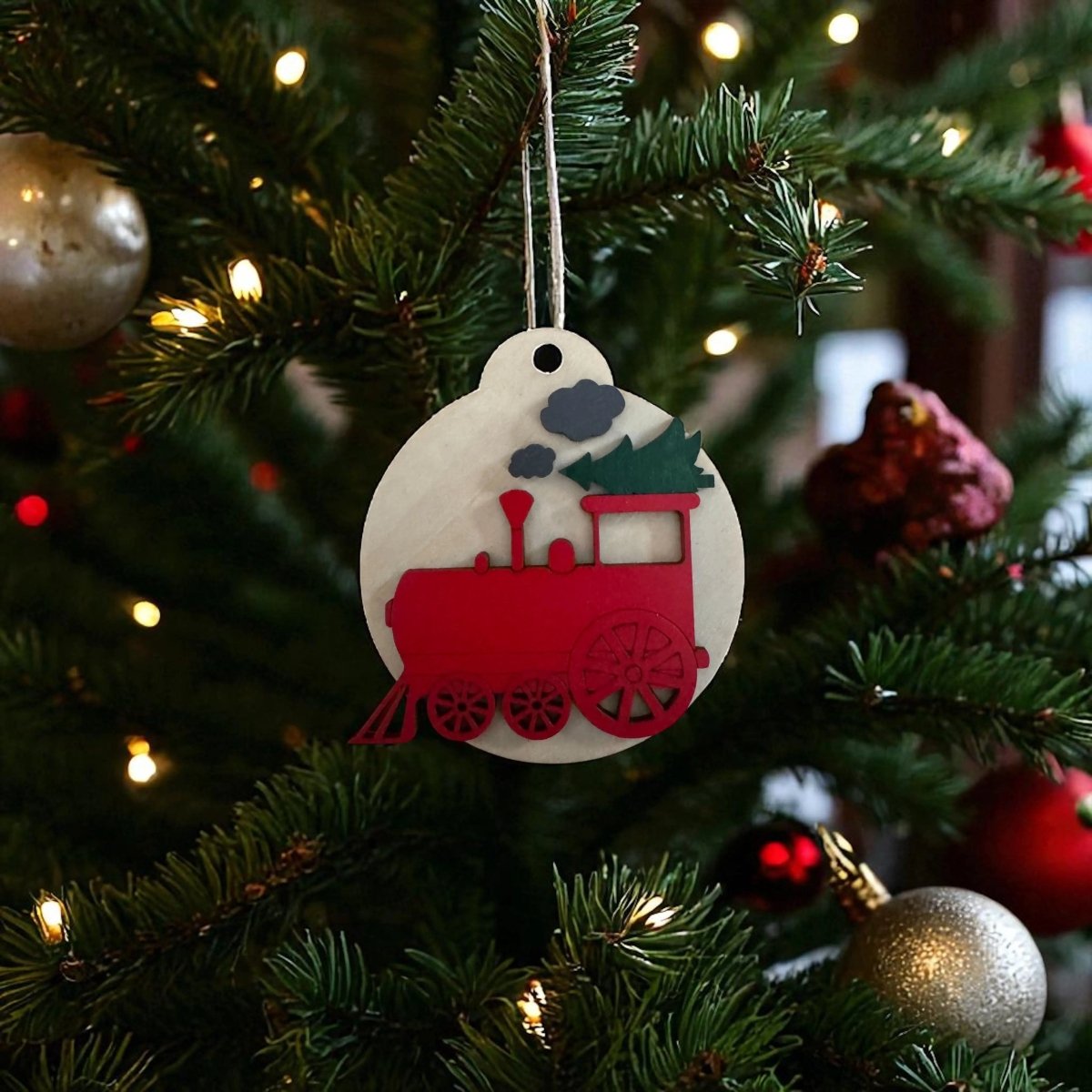 Train Christmas Ornament Rustic Halo