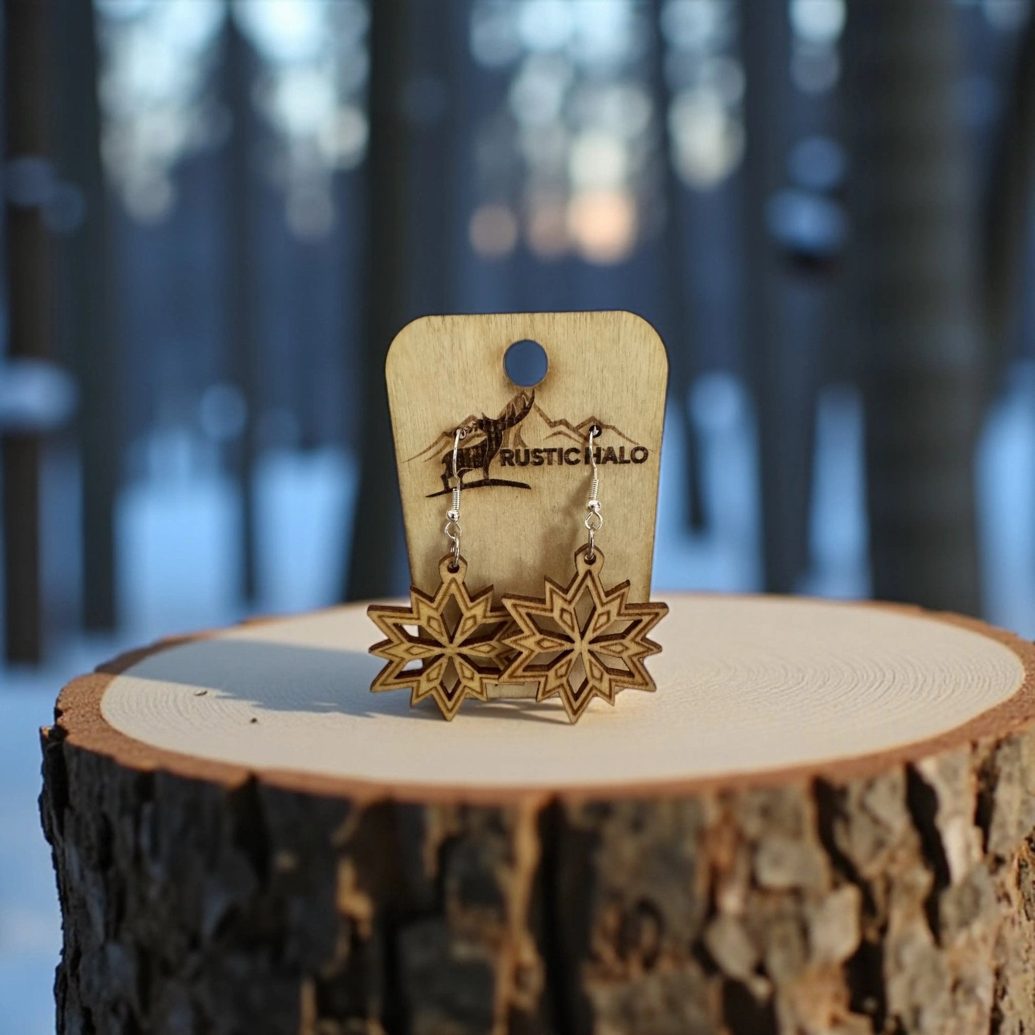 Snowflake Earrings Rustic Halo