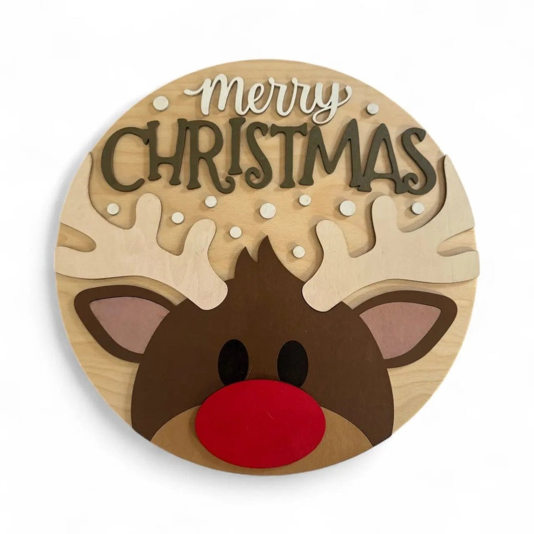 Merry Chistmas Reindeer Door Hanger Rustic Halo