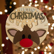 Merry Chistmas Reindeer Door Hanger Rustic Halo