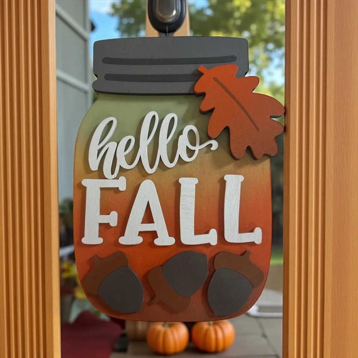 Hello Fall Mason Jar Sign Rustic Halo