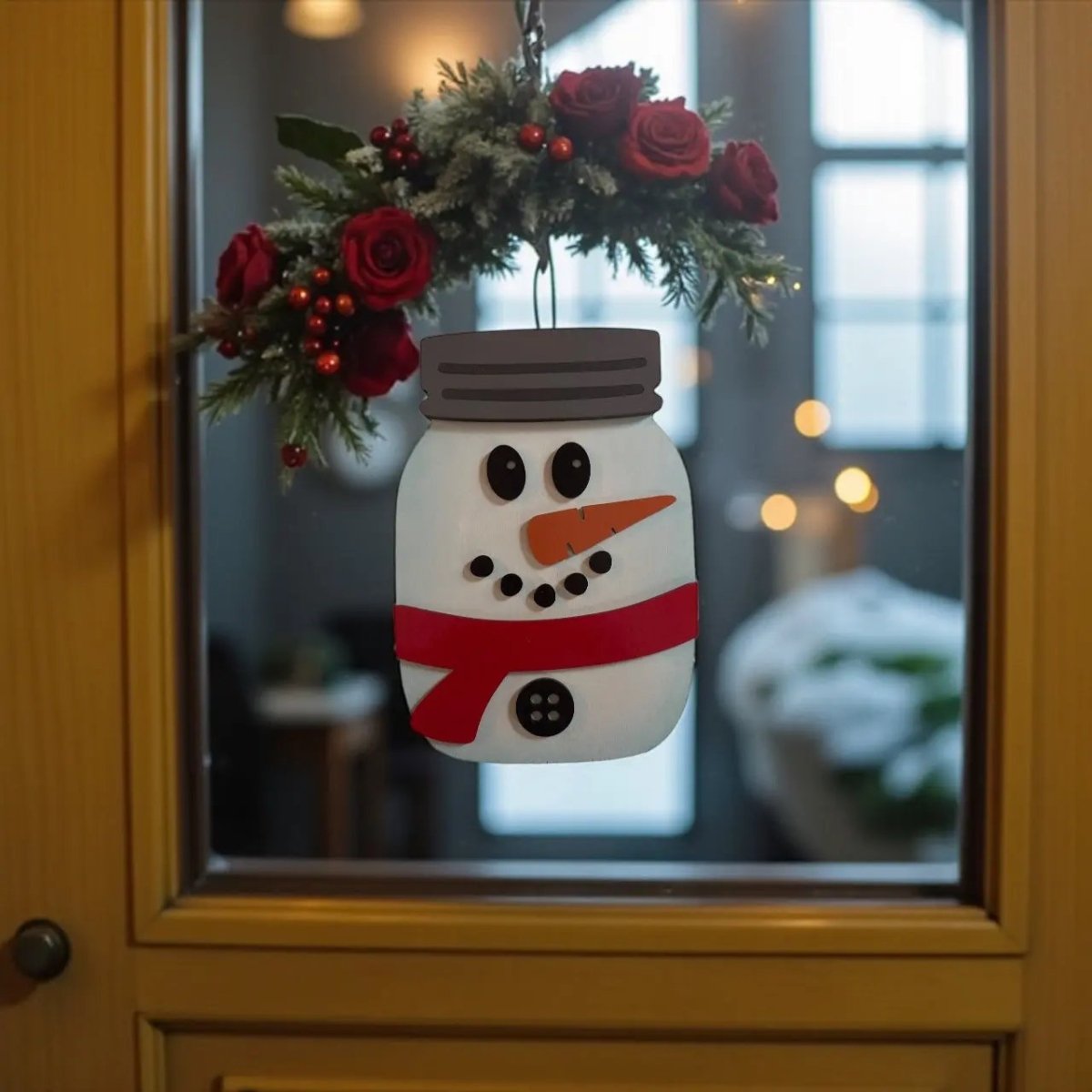 Snowman Mason Jar Sign Rustic Halo
