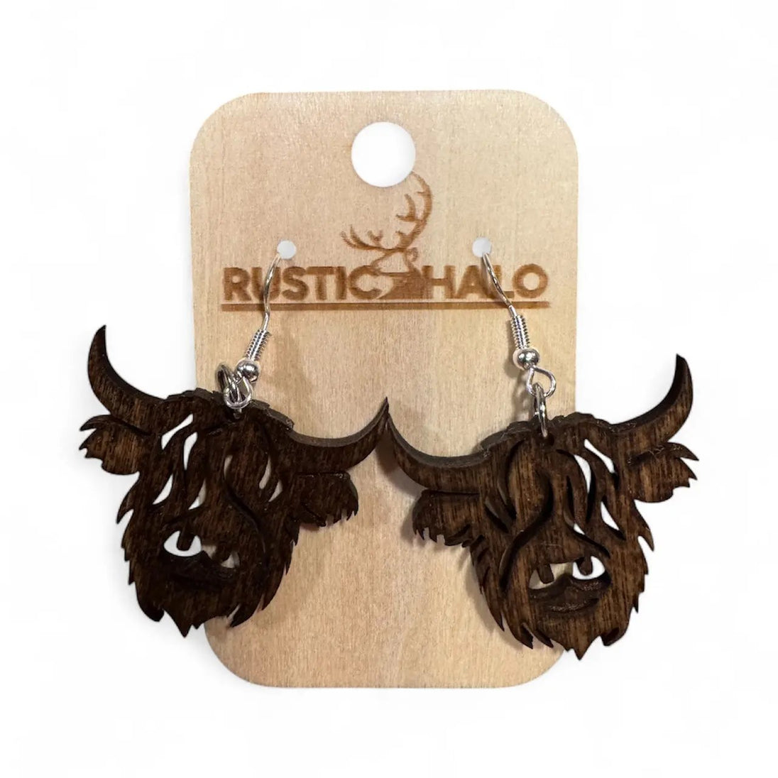 Highland Cow Dangle Earrings Rustic Halo