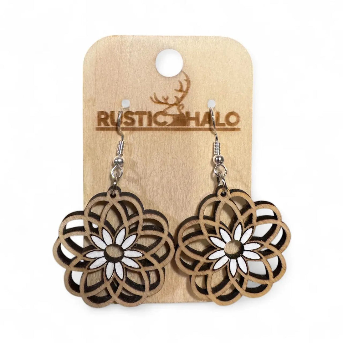 Daisy Floral Geometric Dangle Earrings Rustic Halo