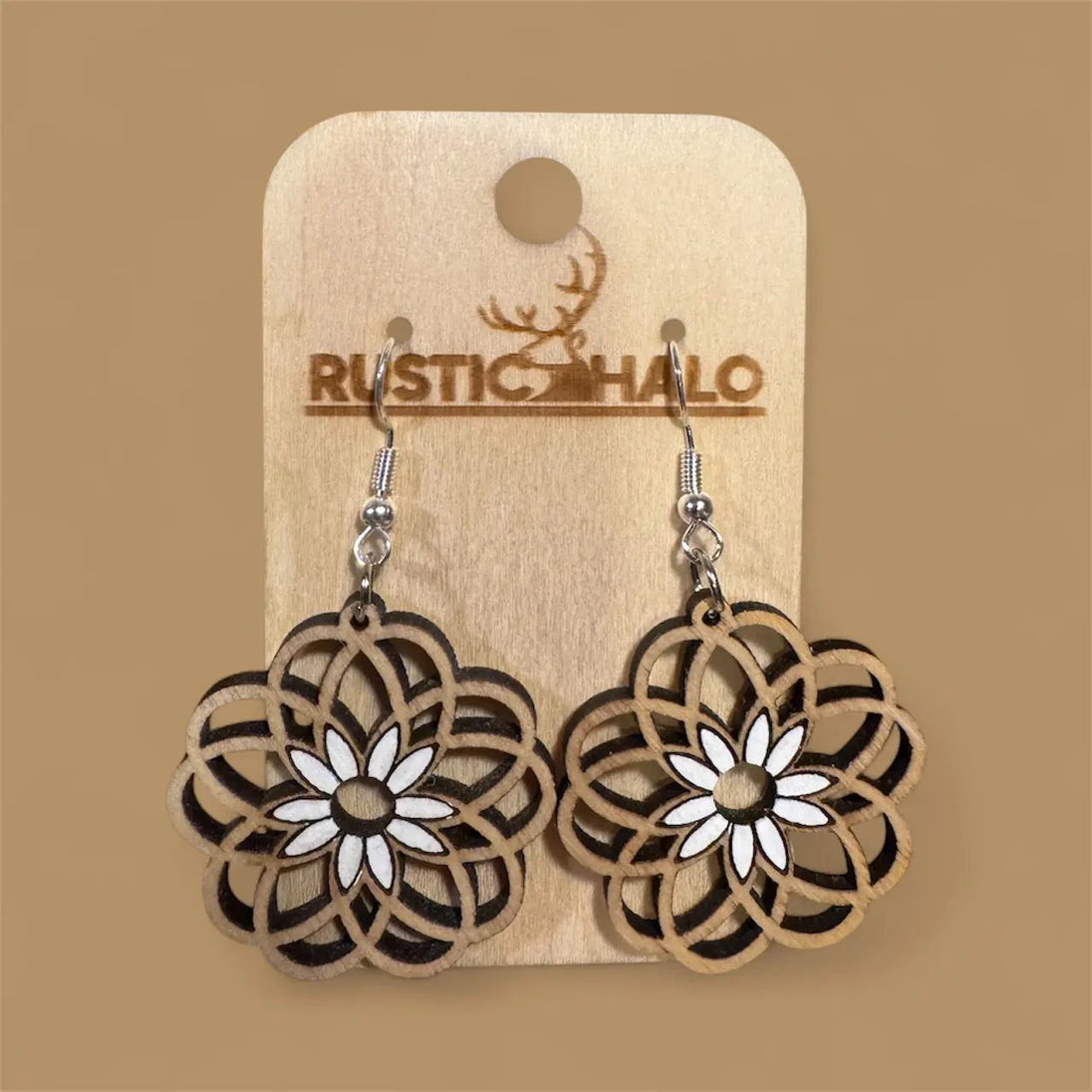 Daisy Floral Geometric Dangle Earrings Rustic Halo