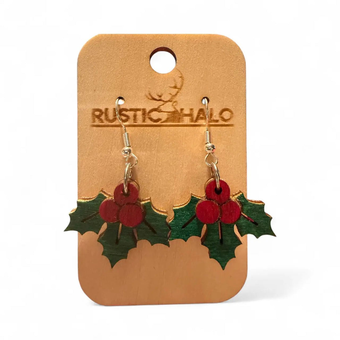 Holly Berry Dangle Earrings Rustic Halo