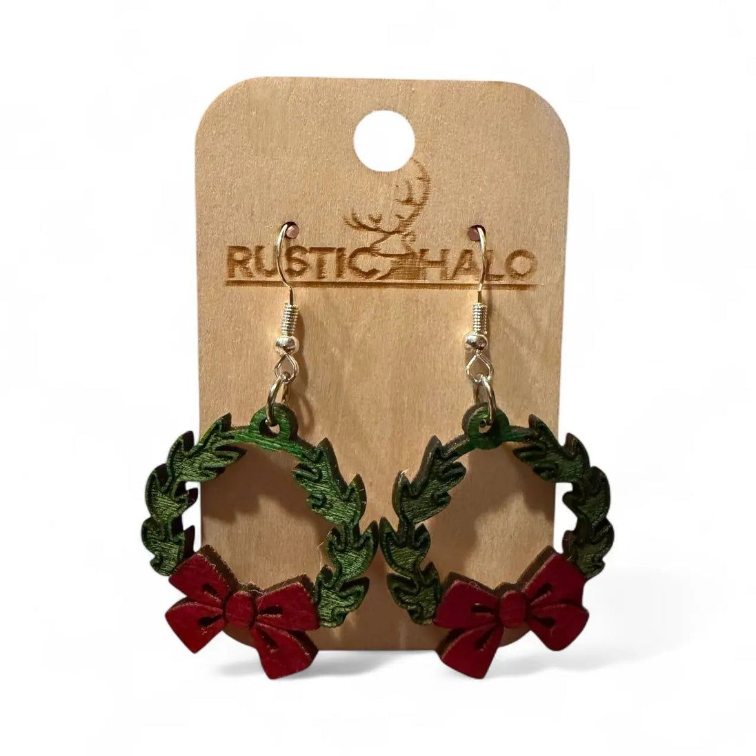 Christmas Wreath Dangle Earrings Rustic Halo