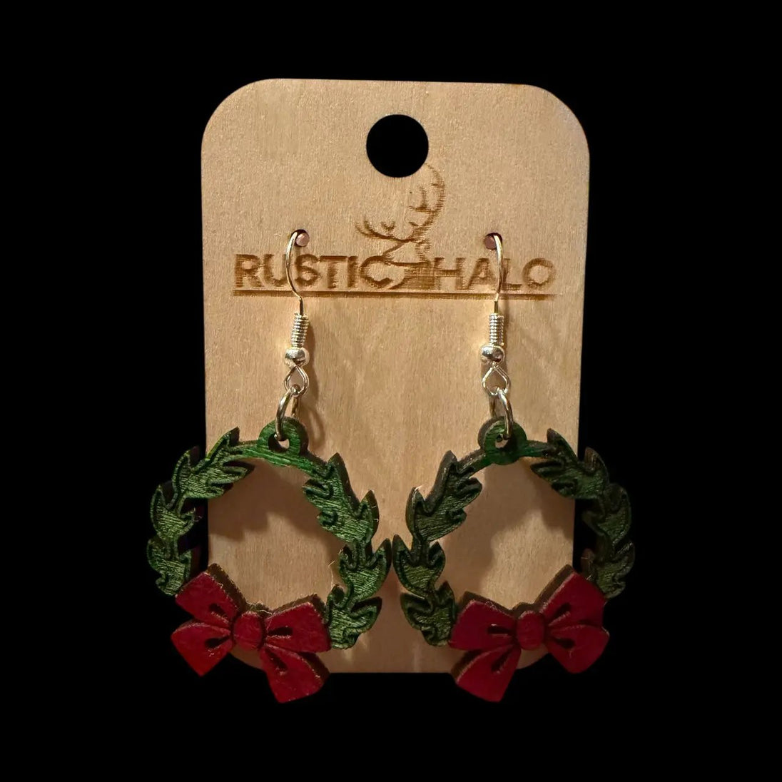 Christmas Wreath Dangle Earrings Rustic Halo
