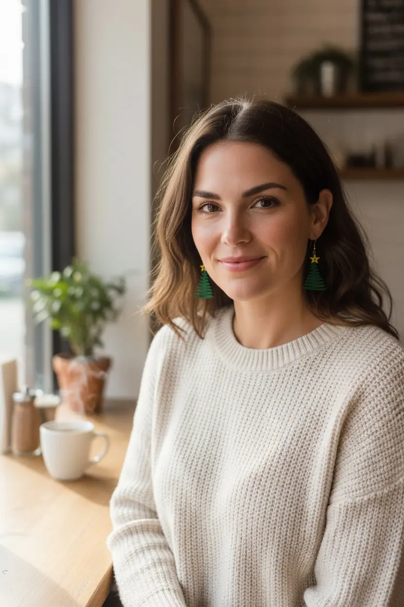 Christmas Tree Dangle Earrings Rustic Halo