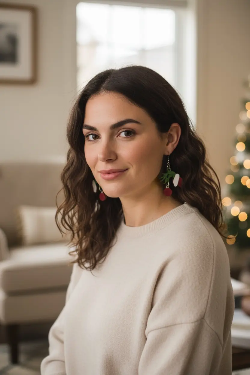 Green Monster/Green Guy with Ornament Dangle Earrings Rustic Halo