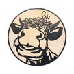 Cow with Flowers Round Wood Sign 14in - Rustic Halo