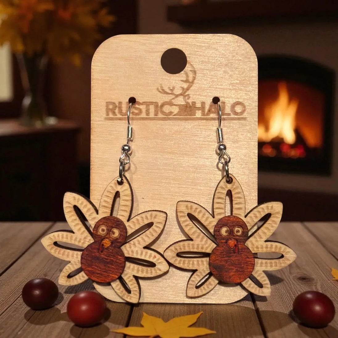 Turkey Dangle Earrings Rustic Halo