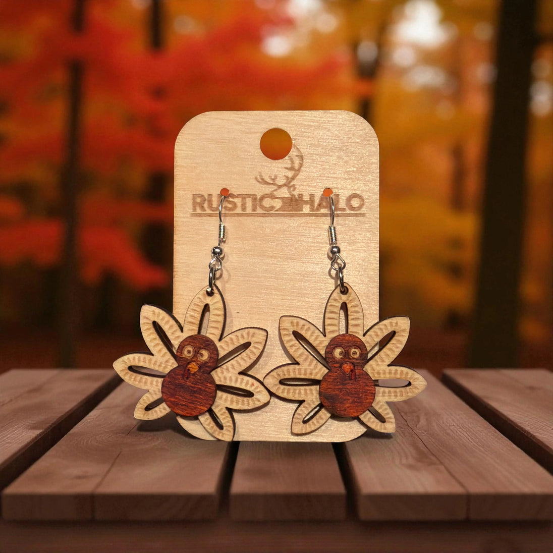 Turkey Dangle Earrings Rustic Halo