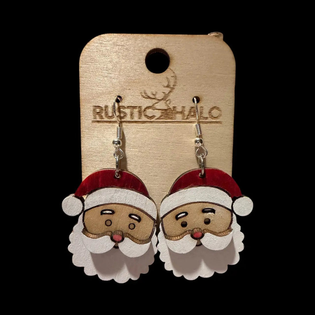 Santa Claus Dangle Earrings Rustic Halo