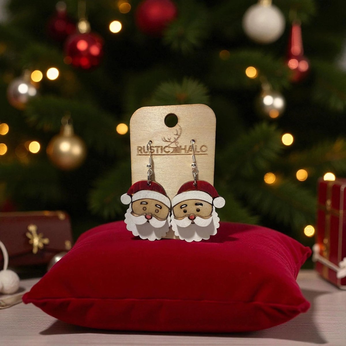 Santa Claus Dangle Earrings Rustic Halo