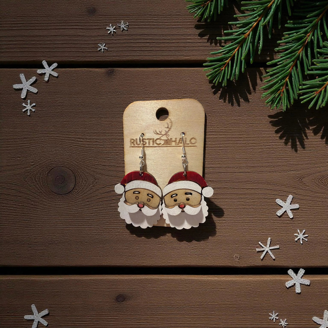 Santa Claus Dangle Earrings Rustic Halo