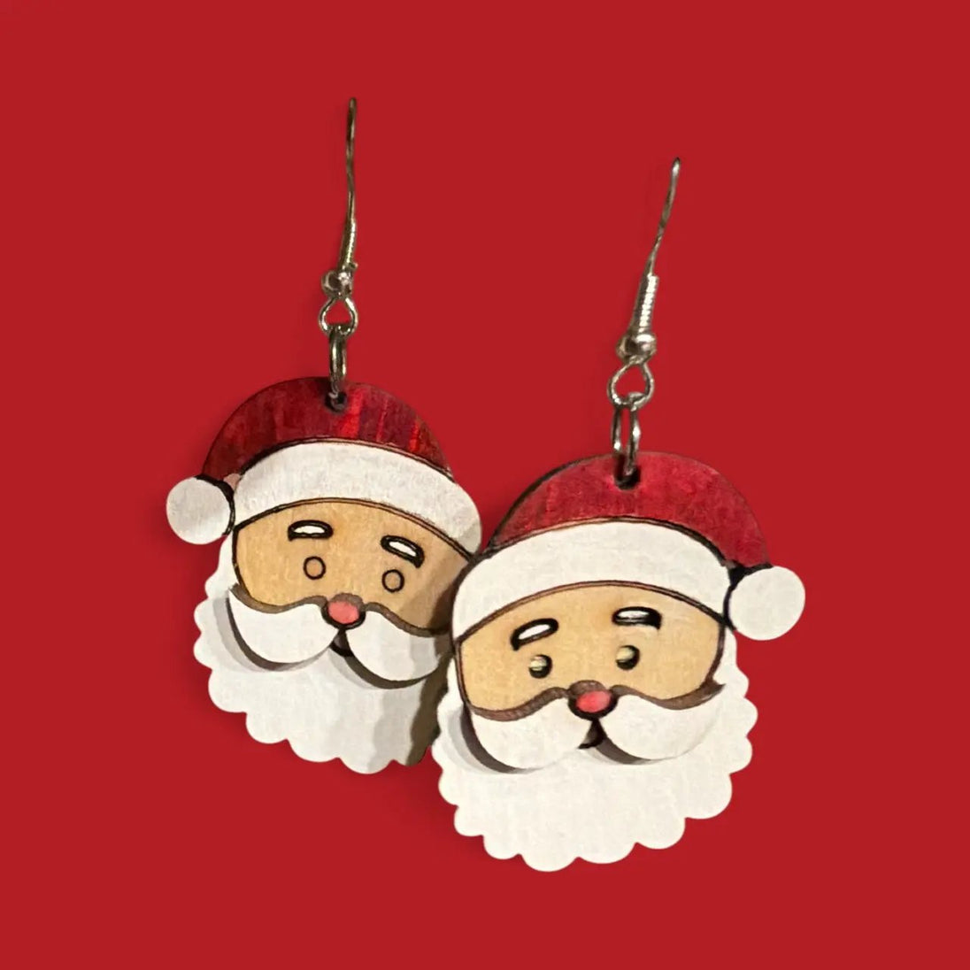 Santa Claus Dangle Earrings Rustic Halo