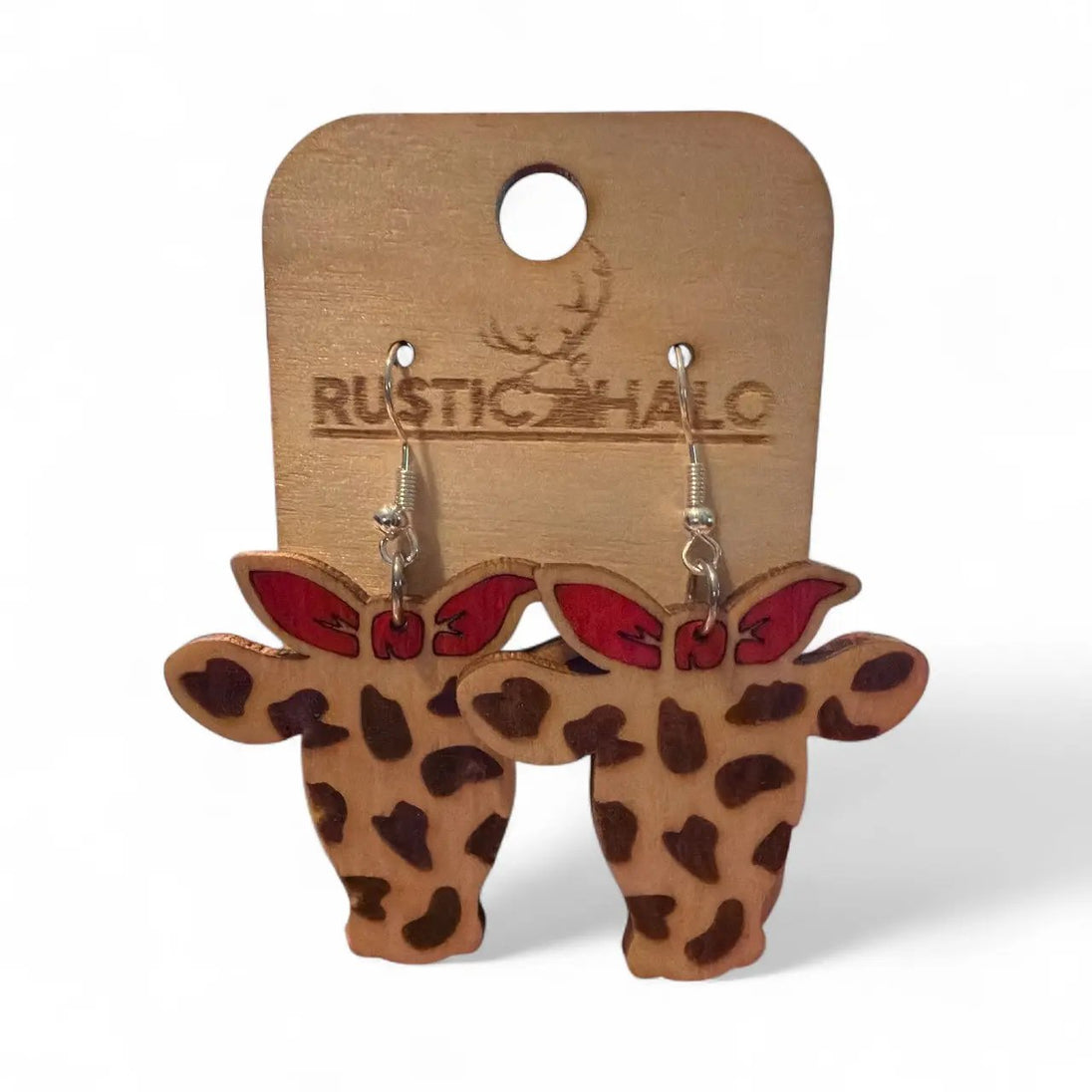 Spotted Cow Dangle Earrings Rustic Halo