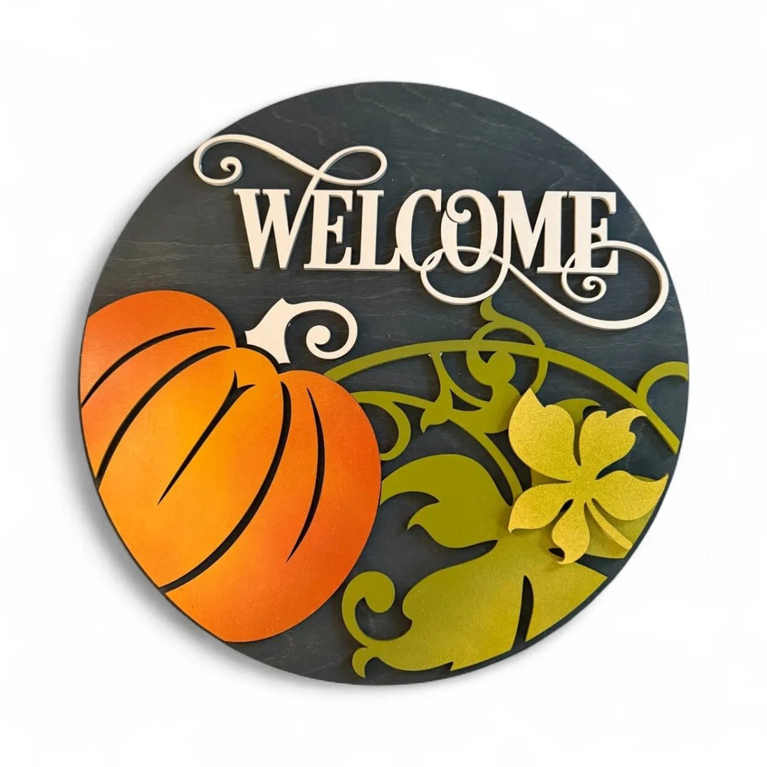 Welcome Pumpkin Door Hanger Rustic Halo