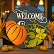 Welcome Pumpkin Door Hanger Rustic Halo