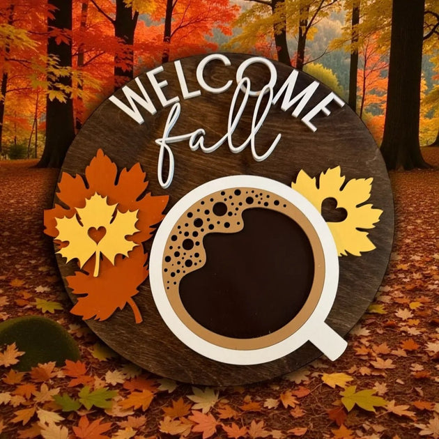 Fall Coffee Welcome Sign Rustic Halo